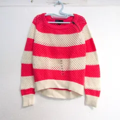 ギャップキッズ ニット トップス 長袖 透かし編み ボーダー柄 未使用品 キッズ 女の子用 130サイズ ピンク×オフホワイト Gap Kids