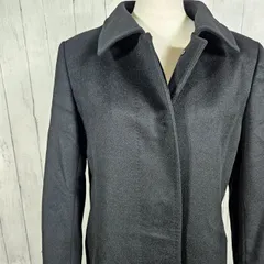 オンワード カシミヤ100% ロングコート ブラック レディース 比翼仕立て フォックスファー襟付き 高級素材 冬用 防寒 上品 通勤 冠婚葬祭 スーツ対応 美品 黒 14