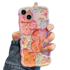 【特価セール】ケース ウェーブデザイン ケース カバー 可愛い 用の かわいい油絵花柄ケース ヴィンテージ油絵アートケース inch TPUカバー カーリーウェーブケース 6.1 軽量 薄型 グリッター 13 光沢カバー 耐衝撃ケース iPhone 人気ケース