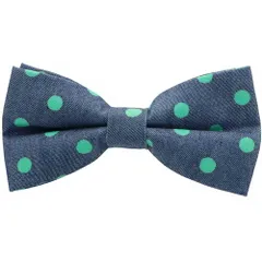 デニム ブルー グリーン ドット 水玉 蝶ネクタイ ボウタイ 簡易装着タイプ