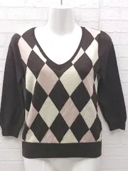◇ ◎ Kumikyoku 組曲 ウール 七分袖 Vネック ニット セーター サイズ2 ブラウン系 マルチ レディース 【中古】 【1002800988280】