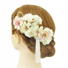 髪飾り 成人式 振袖 前撮り 袴 花 浴衣 夏祭り 花火大会 2点セット 白 ピンク 桜 さくら ラインストーン 房付き 組紐 ヘアアク No.9-3350