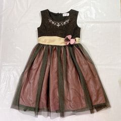 美品 motherways マザウェイズ 女の子 子供用ドレス  ワンピース 130㎝ ブラック ピンク リボン コサージュ ビジュー チュール ラメ かわいい ノースリーブ 発表会 結婚式 セレモニー  フォーマル