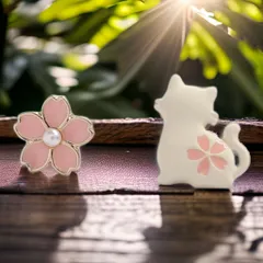No.86　猫と桜のゆめかわピアス　ピアス　猫　桜　レディース　アクセサリー