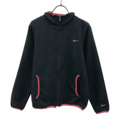 NIKE ナイキ ロゴ刺繍 スタンドカラー ジップ スポーツジャケット M ネイビー×ピンク ジャージ 裏メッシュ トレーニング レディース 古着