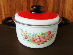昭和レトロ　花柄ホーロー両手鍋