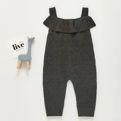 ☆ グレー ☆ 100cm ☆ サロペット キッズ ベビー 女フリル ニット サロペット ベビー フリル ニット キッズ 子供 子ども ロンパース オールインワン オーバーオール 子供服 女の子 春 秋 冬 ベビー服 パンツ かわいい 可愛い