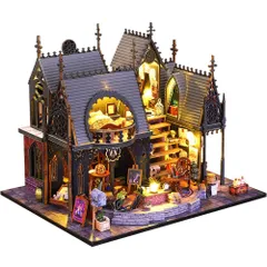 セット 1/24 スケール 【 手作りキット 英語説明書 】 マジック ミニチュア キャッスル ショップ 魔法 ドールハウス 城 猫 | moin Ledライト + アクリルケース moin + オルゴール 2310dh404