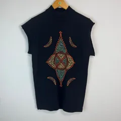 民族柄 ベスト ニット 刺繍 レディース ブラック 黒 古着 ストリート　モード　アート系
