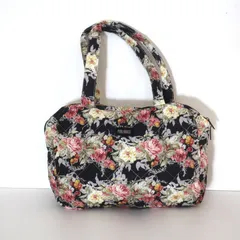 ピンクハウス★チェリーや薔薇などフラワーpt　キルティングバッグ　布製 黒系＊ｋ3488