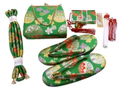 着物美人 送料込み 七五三 女の子 箱セコセット 大 L 7歳6歳8歳 女の子着物用 七五三着物用 3歳着物用 女の子箱セコ  女の子草履バック 女の子帯締め 子供 女児 キッズ ジュニア 箱セコ 草履 21cm バック 帯締め【緑 金 手毬】m523201