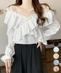 フリルブラウス オフショルブラウス 長袖