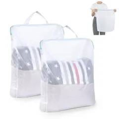 洗濯ネット 中 手提げ 絡み防ぎ 洗濯あみ 型崩れ防止 laundry 細かい網目 net 高耐久性のファスナー付き 洗濯ネット取っ手付き 家庭用 2枚入り 旅行収納 40x50cm 持ち手 洗濯機 ランドリーネット 乾燥機対応 OTraki