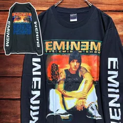 ⭐︎ 長袖 Tシャツ ロンT エミネム EMINEM 黒 tee ティーシャツ バンド ロック ツアー ライブ 映画 ムービー キャラ 両面 プリント 派手 奇抜 古着 ビンテージ vintage メタル ラッパー アーティスト  2980 p20/
