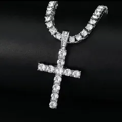 シルバー クロステニスチェーン ネックレス iced out 十字架 クロスチャーム グリッター ラッパー ヒップホップ