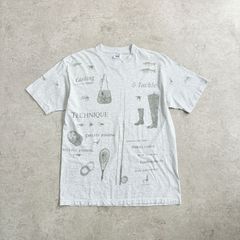 90s USA製 rel e vant products Flyfishing All Printed T-shirt  レラバントプロダクツ アート フライフィッシング Tシャツ TEE 総柄 魚 トラウト