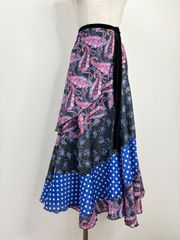 巻きスカート風 フラメンコ用ファルダ フラメンコ 巻きスカート 水玉 イエロー×ブルー Fサイズ FMS-3