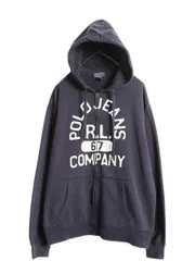 【お得なクーポン配布中!】 ラルフローレン 4段 プリント フルジップ スウェット フード パーカー メンズ L 古着 ポロ ジーンズ トレーナー 裏起毛 ヘビーウェイト 紺