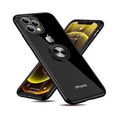 iPhone 12 Pro Max ケース リング付き クリア 耐衝撃 スタンド機能 透明 TPU (ブラック iPhone 12 )