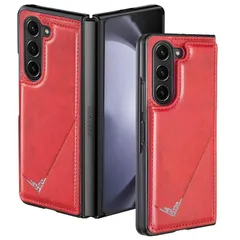 【人気商品】Fold5/docomo SC-55D/au Z SCG22 対応 SAMSUNG Galaxy スマホバックカバー（ レッド) 手作り 手帳型ケース お洒落シンプル 軽量 耐久性 】背面カード カード収納 スタンド機能付き 財布型 Antimamのサムネイル