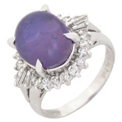 リング 指輪 スターサファイア ダイヤリング Pt900 サファイア プラチナシルバー ブルー 青  12号【中古】
