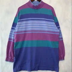 80~90's L.L.Bean マルチボーダーロンT モックネック ヘンリーネック USA製 WOMEN XL A2641