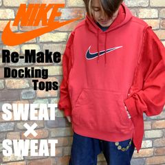 ★GW限定クーポン★LA1-147★USA古着★再構築★リメイク【NIKE★フーディー×スウェット】ドッキングトップス 【M~L】NIKE スウッシュ パーカー スウェット