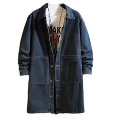 Size:3XL_Color:ブルー [Msymay] トレンチコート メンズ デニム ジーンズ スプリング デニムコート Gジャン ロング丈 アウター コート ロングコート カジュアル 紳士 春 秋 冬