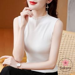 タンクトップ ニットトップス 夏 ノースリーブ レディース リブニット ノースリーブ ハイネック 30代 40代 50代 ベスト 袖なし着痩せ 無地