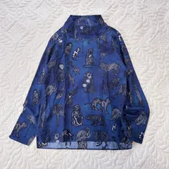 レアデザイン　Paul Smith　ポールスミス　アニマル柄　ハイネックブラウス　ブルー系　M　ゆったりサイズ
