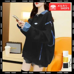 【送料無料】レイヤード風スウェット 薄手 トレーナー スウェット レディース 重ね着風 長袖 プルオーバー おしゃれ ロゴ チュニック ロンT 体型カバー ビッグスウェットシャツ ゆるトップス 配色 ルーズトレーナー 新品 未使用 CH2YIGULI-004