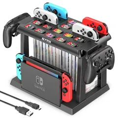 Color:ブラック Switch収納スタンド Kytok Joy-Con充電スタンド Switchドック収納 Joy-Con/Proコントローラー/スイッチ本体とドック/ゲームソフト全部収納 組立式 省スペース 多機能 大容量 オールインワンスタンド ブラッ