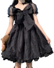 新品 [Lady Lazy] レディレイジー ロリータ ゴスロリ 半袖 シフォン ワンピース リボン ドレス コスプレ ひざ上