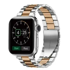 Apple Watch バンド ステンレス バンド  ベルト シルバー × ローズゴールド 腕時計 メタル ベルト ビジネス スーツ 大人 かっこいい 腕時計 ブランド