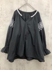 URBAN RESEARCH アーバンリサーチ 綿100％ 刺繍 7分袖 キーネック ブラウス シャツ sizeF/チャコール ■◆ レディース