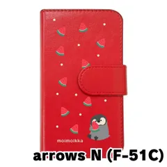 【新品未使用】arrows N F-51C アローズエヌ スマホケース 手帳型 (色：レッド×柄：ペンギンとスイカ)moimoikka ペンギン 動物 flip2-f51c-rd-20139