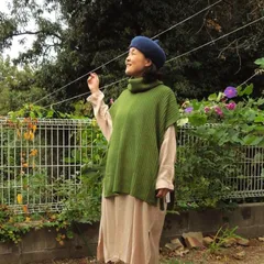 【SALE】サイドリボンの薄ニットベスト★グリーン