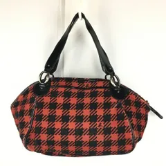 agnes ｂ/アニエスベー　ミニボストン/ハンドバッグ　赤×黒/チェック柄　布製　レディース　管NO.yB15-36<sale>