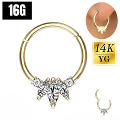 16G 14金 ゴールド 14K クルスター クリスタル ジルコニア セグメントリングピアス クリッカー リングピアス ゴールドピアス 