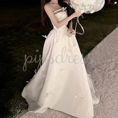 【訳あり】ビスチェ風 ロングドレス L フォーマルドレス ウエディングドレス風 ストラップレス リボン装飾 Aラインドレス パーティードレス 結婚式 二次会 撮影 前撮り