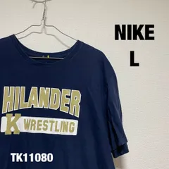 NIKE Tシャツ 半袖 L ネイビー ビッグプリント HILANDER 英字 ナイキ 古着 TK11080