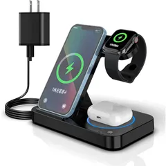 ワイヤレス充電器 apple watch 充電器 3in1 15W急速充電 USB TypeC端子 iPhone Apple Watch 同時急速充電 置くだけ充電 Apple Watchホルダー付 充電スタンドiPhone15/15Plus/15Pro  1