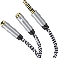 【在庫処分】3.5mm 4極 3極 オーディオ分配ケーブル イヤホンジャック 二股 変換 ケーブル オス to 2*メス（ヘッドホン+マイク） Hi-Fi音質 オーディオケーブル 3.5mm 変換 イヤホン 分岐コード ヘッドセット変換ケーブル タブレ