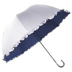 オカモト原宿店 日光を遮断！ 晴雨兼用 日傘 かわいいドーム型 生地表シルバーコーティング フリル付 UVカット 紫外線遮蔽率99% UPF50＋60cm 手開き傘 (紺) 1のサムネイル