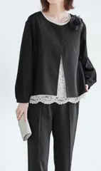 Ｔ541　＊4L 新品 長袖ブラウス ブラック パンツスーツ 洗える滝の4点セットスーツ