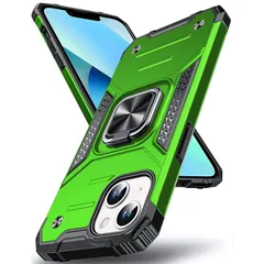 DASFOND iPhone 13 用 ケース 360度回転メタルリングキックスタンド付き 米軍MIL 耐衝撃 車載ホルダー対応 スマホケース アイフォン13 カバー 6.1 インチ グリーン