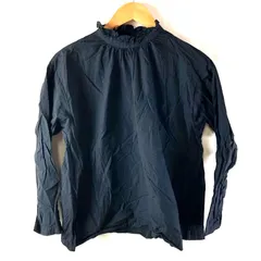  ユニクロ UNIQLO シャツ ブラウス 襟フリル 長袖 綿100％ 黒 2025091300424