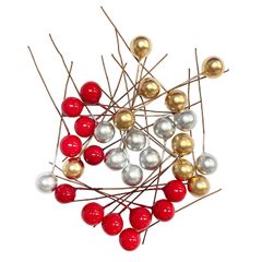 Ahialstue 150pcs クリスマスリース用 ベリー クリスマスツリー飾り クリスマスリースの実 オーナメント 造花 クリスマス飾り ベリー クリスマス花輪飾り ベリー クリスマスデコレーション (12mm 赤&金&銀)