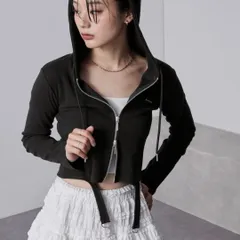 【nui nullu】　ガーター　リブ　ダブルジップ　パーカー　レディース　長袖