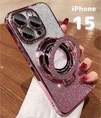 【iPhone15】ケース ピンク リング付 MagSafe対応 スマホスタンド